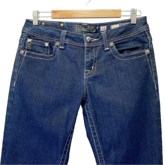 Miss Me Y2K Jeans Bling Rhinestone Back Flap Bootcut Dark Wash JE5731E2L Size 28 - Picture 5 of 12